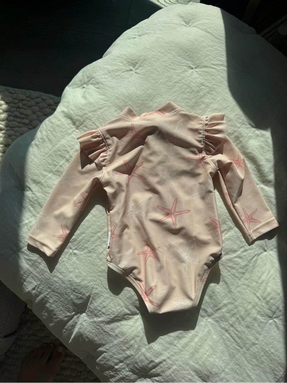 Gerber Pink Long-Sleeve One-Piece Swimsuit with Starfish Print
